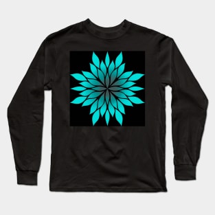 aqua floral symmetrical pattern with black background Long Sleeve T-Shirt